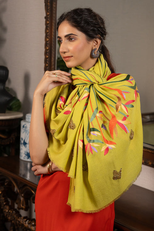 Paradise Bloom  | Embroidered Wool Silk Stole